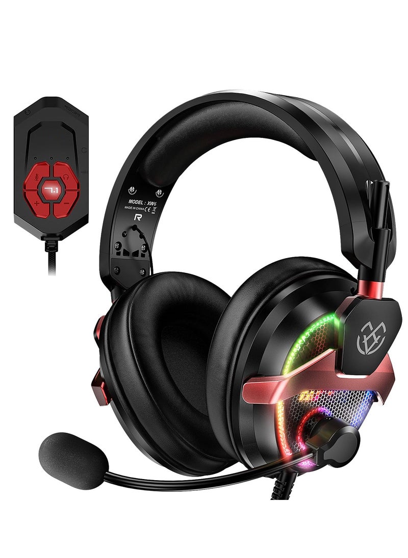 PC Gaming Headset with Mic for PS5, PS4, Xbox, USB Headset with 7.1 Surround Sound, Wired 3.5mm Headphones, RGB Lighting	mmersive