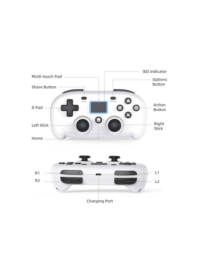 Wireless Controller ,Mini Style  Gamepad PC Game Remote for Window10/8/7,Gaming Controller with Dual Vibration/6-Axis Sensor/Audio Function(White)