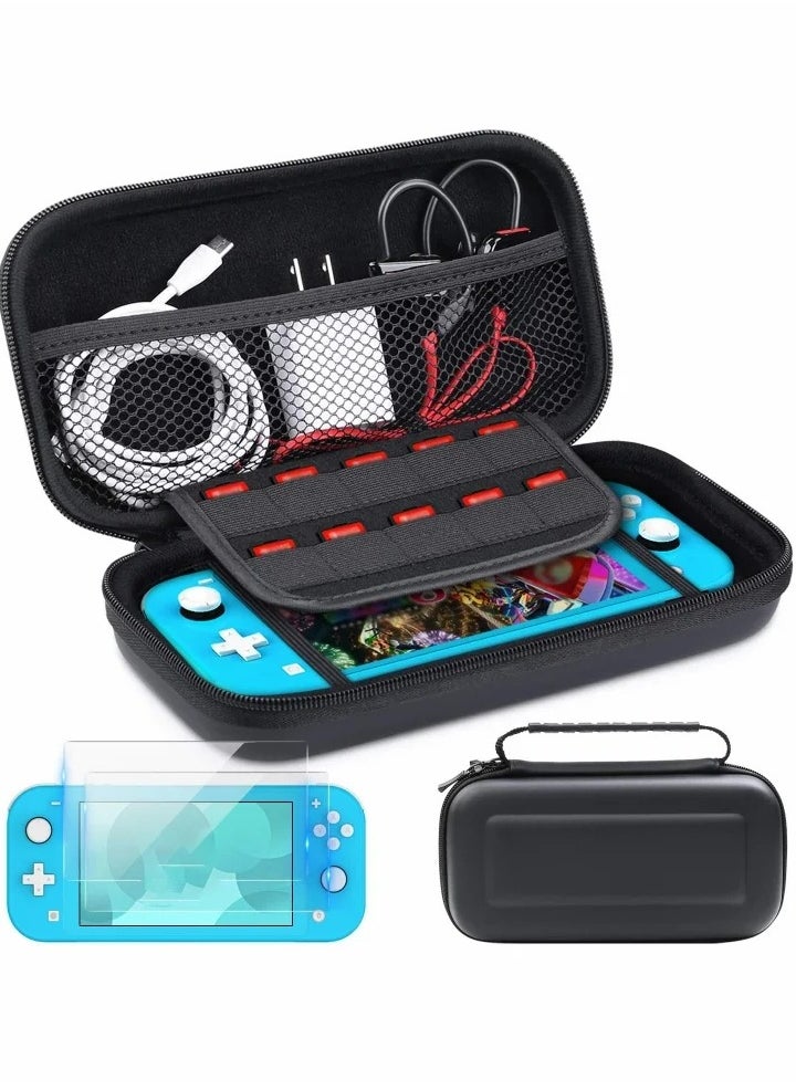 Carrying Case Compatible with Switch Lite, Protective Hard Shell Travel Carrying Convex Case Pouch for Switch Lite Console + 2 Pack Screen Protector