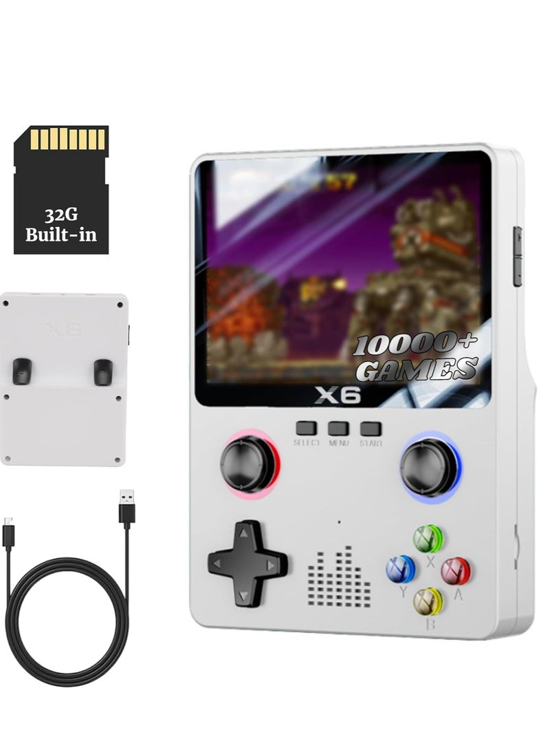 X6 Handheld Digital Video Game Console – 32GB TF Card, 3.5 Inch Mini Emulator, 11 Emulators, 10,000+ Preloaded Games, Portable Retro Gaming Console (White)