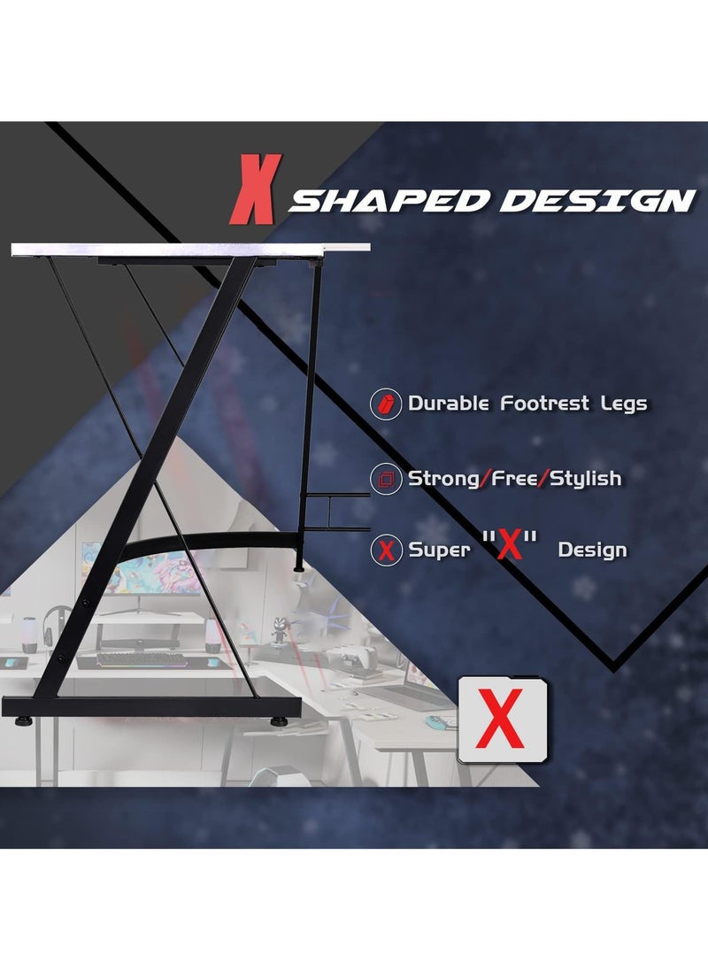 L-Shaped Desk Computer Corner Desk, L Shaped Home Office Desk, Large Gaming Desk Sturdy Writing Desk Writing Workstation, Simple Modern Gaming Desk (White, 51inch)
