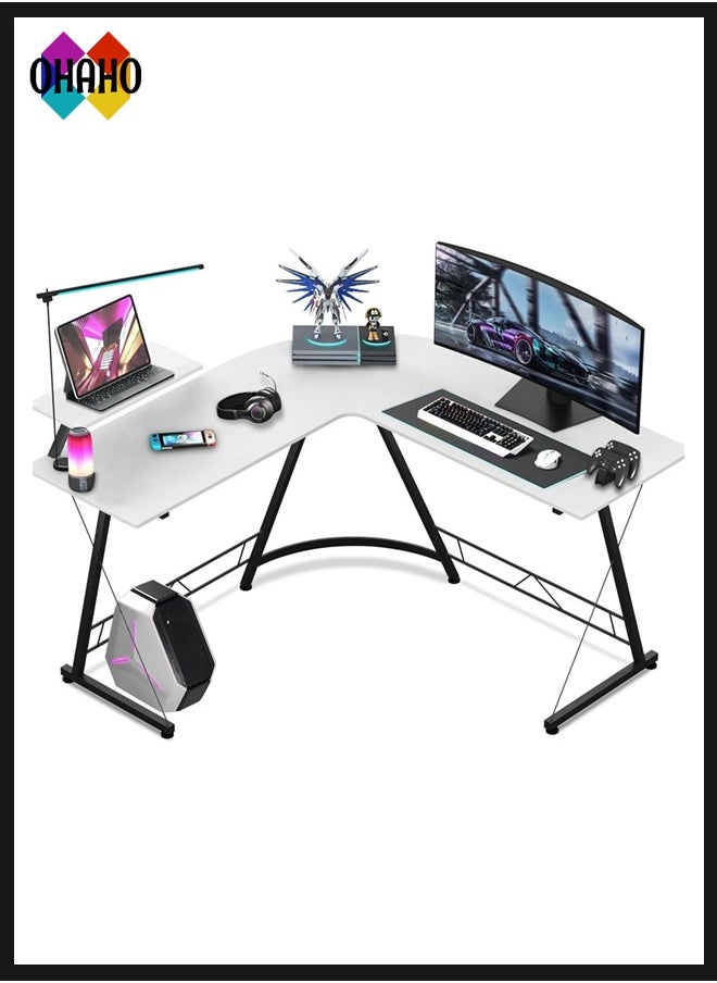L-Shaped Desk Computer Corner Desk, L Shaped Home Office Desk, Large Gaming Desk Sturdy Writing Desk Writing Workstation, Simple Modern Gaming Desk (White, 51inch)