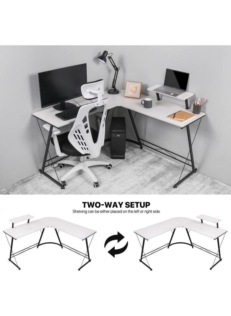 L-Shaped Desk Computer Corner Desk, L Shaped Home Office Desk, Large Gaming Desk Sturdy Writing Desk Writing Workstation, Simple Modern Gaming Desk (White, 51inch)
