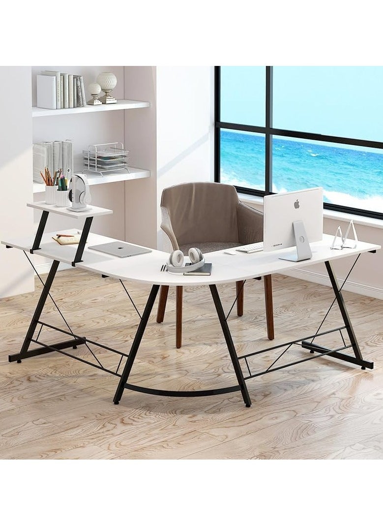 L-Shaped Desk Computer Corner Desk, L Shaped Home Office Desk, Large Gaming Desk Sturdy Writing Desk Writing Workstation, Simple Modern Gaming Desk (White, 51inch)