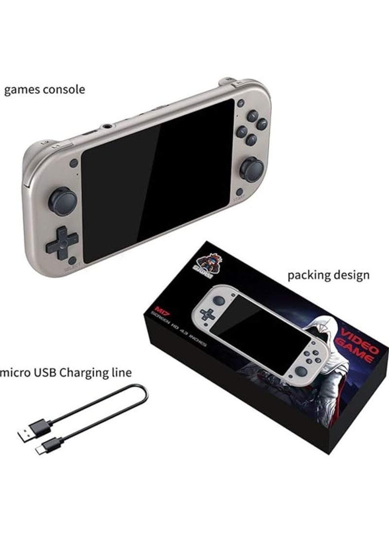 M17 Handheld Game Console Built-in 20000 Games, 4.3-Inch IPS Screen Retro Video Gaming Console for Kid Adult, Cortex-A7 CPU, Linux/Emelec 4.3 System, 3D Joystick -64G Silver (128)