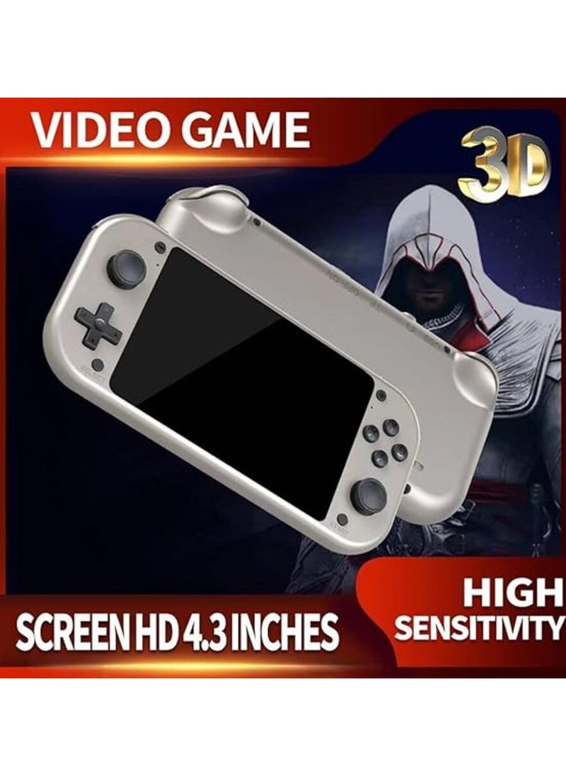 M17 Handheld Game Console Built-in 20000 Games, 4.3-Inch IPS Screen Retro Video Gaming Console for Kid Adult, Cortex-A7 CPU, Linux/Emelec 4.3 System, 3D Joystick -64G Silver (128)