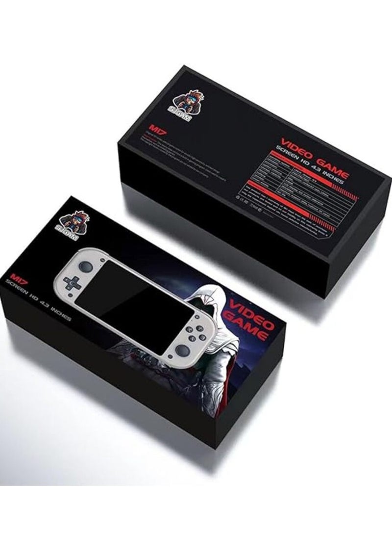 M17 Handheld Game Console Built-in 20000 Games, 4.3-Inch IPS Screen Retro Video Gaming Console for Kid Adult, Cortex-A7 CPU, Linux/Emelec 4.3 System, 3D Joystick -64G Silver (128)