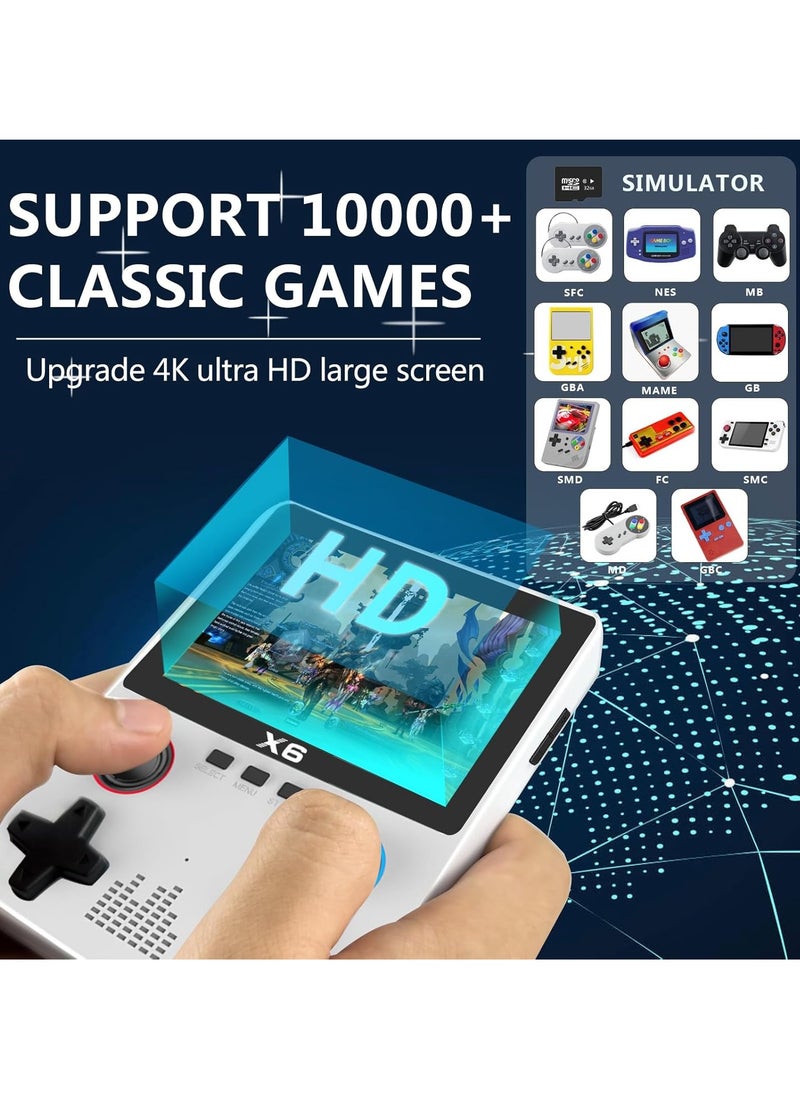 Handheld Retro Gaming Console with 32G TF  Card – 10000 Built-in Games, 11 Emulators Supported, 3.5-inch IPS OCA Full Lamination Colour Screen, Portable Gaming (X6 White)
