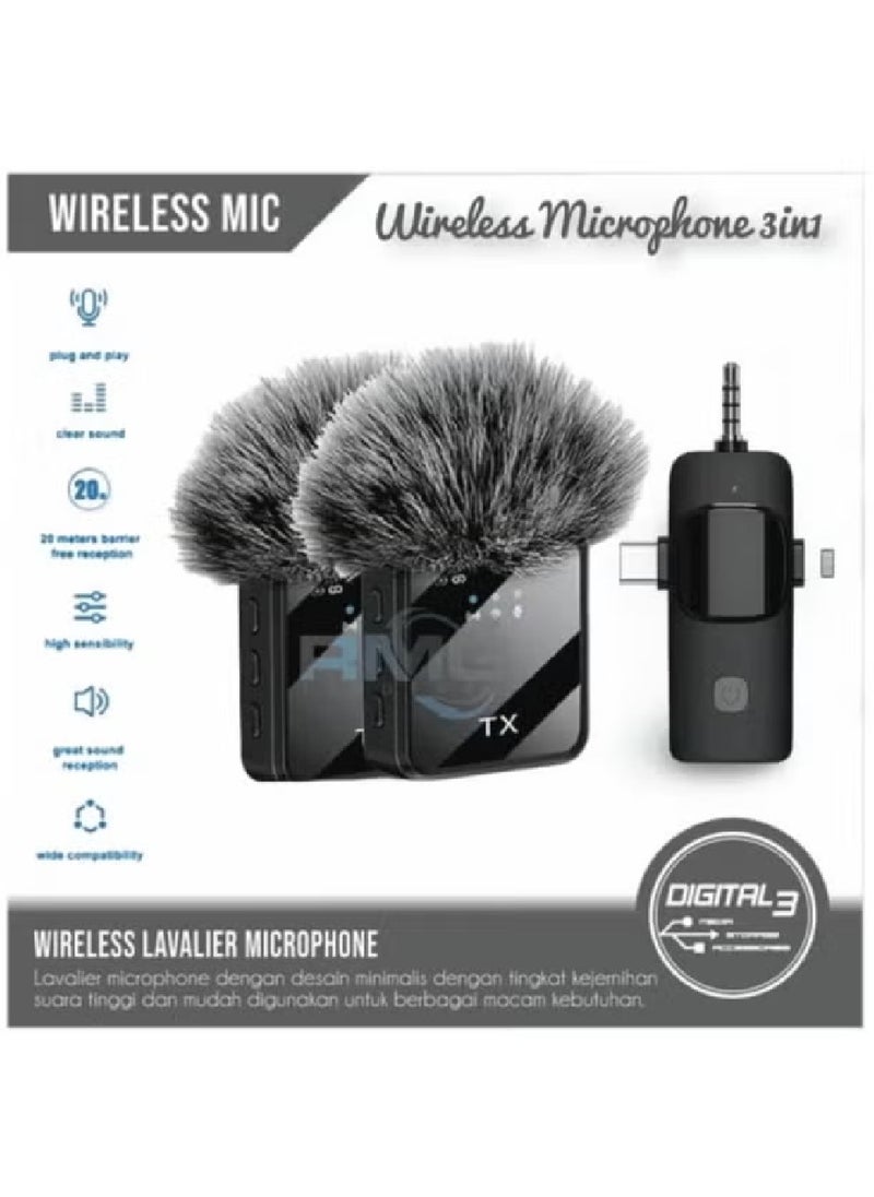 3-in-1 Wireless Lavalier Microphone for Live Video Recording – F11-2, High-Quality Lapel Mic for Smartphone, Camera & Computer, Clear Audio for Vlogging, Interviews, and Content Creation