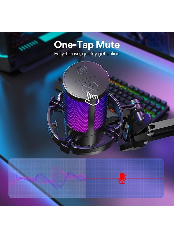 MAONO Gaming USB Microphone, Noise Cancellation Condenser mic with Mute, Gain, Monitoring, Boom Arm for Streaming, Podcast, Twitch, YouTube, Discord, PC, Computer, PS4, PS5, Mac, GamerWave DGM20S