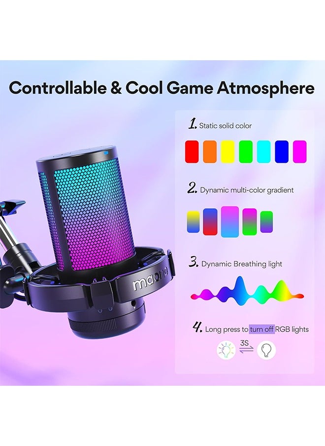 MAONO Gaming USB Microphone, Noise Cancellation Condenser mic with Mute, Gain, Monitoring, Boom Arm for Streaming, Podcast, Twitch, YouTube, Discord, PC, Computer, PS4, PS5, Mac, GamerWave DGM20S