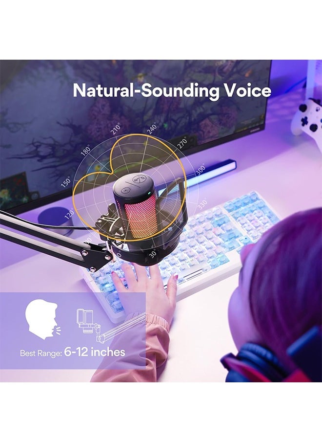 MAONO Gaming USB Microphone, Noise Cancellation Condenser mic with Mute, Gain, Monitoring, Boom Arm for Streaming, Podcast, Twitch, YouTube, Discord, PC, Computer, PS4, PS5, Mac, GamerWave DGM20S