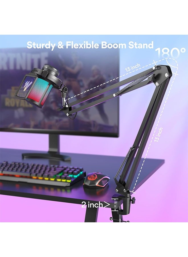 MAONO Gaming USB Microphone, Noise Cancellation Condenser mic with Mute, Gain, Monitoring, Boom Arm for Streaming, Podcast, Twitch, YouTube, Discord, PC, Computer, PS4, PS5, Mac, GamerWave DGM20S