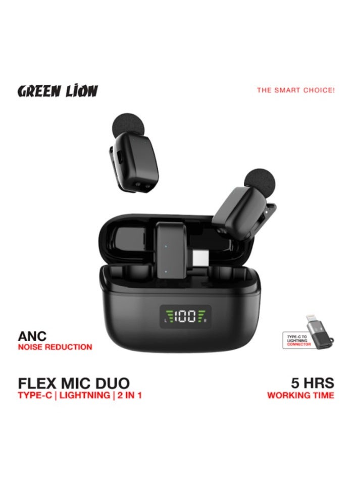 2 in 1 Flex Lavalier Microphone GL-MIC7 Duo Type-C to Lightning with Voice Changer Function and ANC Noise Reduction / Up to 5 Hours Working Time / Mini Size Design / Wireless Transmission / Digital Display - Black