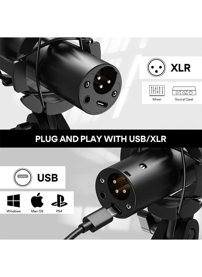MAONO USB/XLR Podcast Dynamic Microphone, Studio Mic Kit with Volume Control, Shock Mount, Pop Filter, Ideal for Vocal, Instruments Recording, Voice Over, Live Streaming (HD300T)