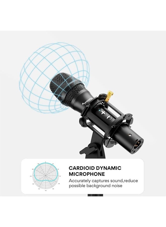 MAONO USB/XLR Podcast Dynamic Microphone, Studio Mic Kit with Volume Control, Shock Mount, Pop Filter, Ideal for Vocal, Instruments Recording, Voice Over, Live Streaming (HD300T)