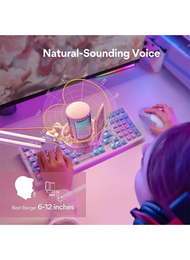 MAONO Gaming USB Microphone with Noise Cancellation, Streaming mic for PC Computer MAC PS4 PS5, All-in-One Kit with Mute, Monitor for Recording, Podcast, Twitch, YouTube, Discord, DGM20S Pink