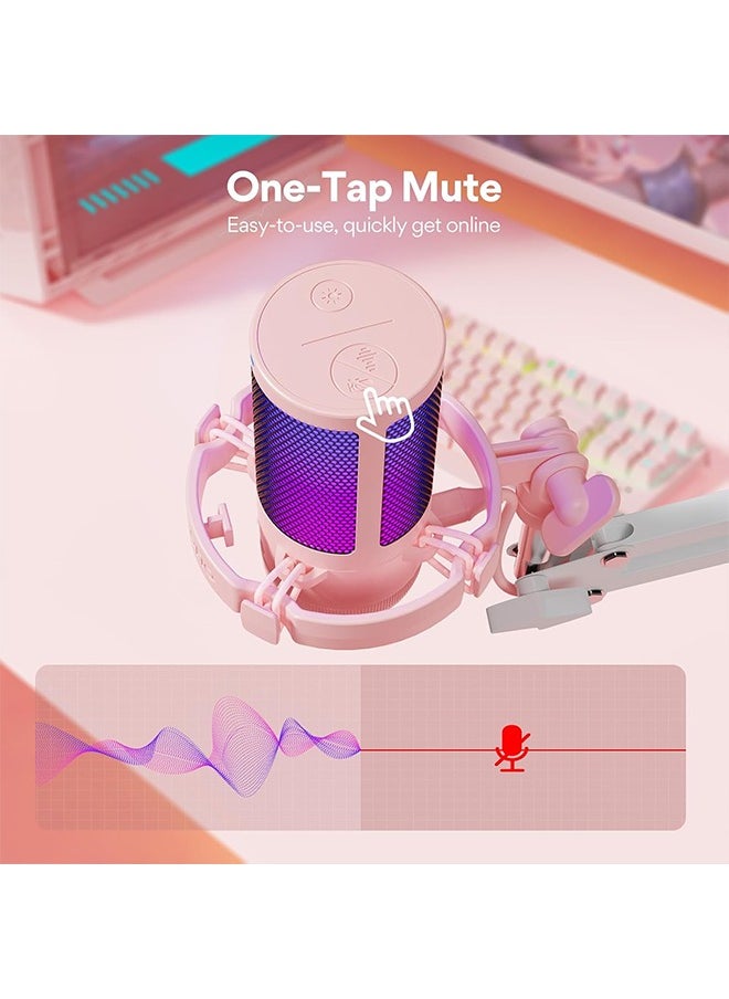 MAONO Gaming USB Microphone with Noise Cancellation, Streaming mic for PC Computer MAC PS4 PS5, All-in-One Kit with Mute, Monitor for Recording, Podcast, Twitch, YouTube, Discord, DGM20S Pink