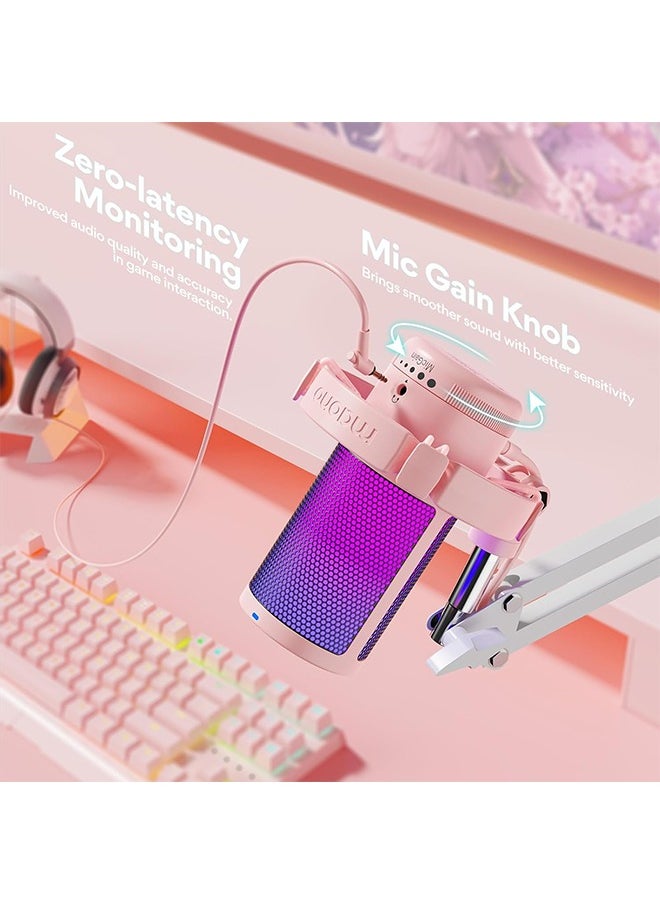 MAONO Gaming USB Microphone with Noise Cancellation, Streaming mic for PC Computer MAC PS4 PS5, All-in-One Kit with Mute, Monitor for Recording, Podcast, Twitch, YouTube, Discord, DGM20S Pink