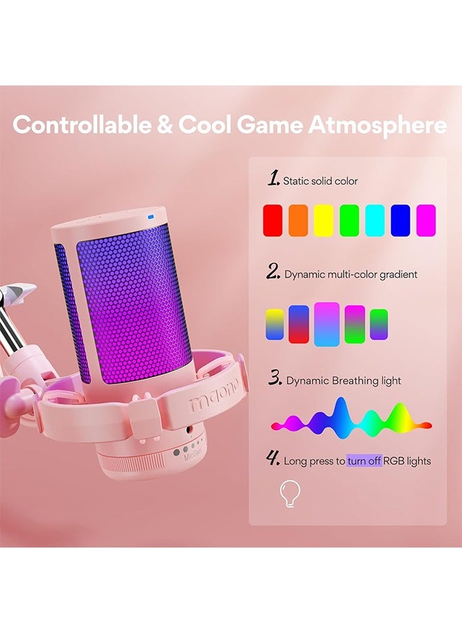MAONO Gaming USB Microphone with Noise Cancellation, Streaming mic for PC Computer MAC PS4 PS5, All-in-One Kit with Mute, Monitor for Recording, Podcast, Twitch, YouTube, Discord, DGM20S Pink