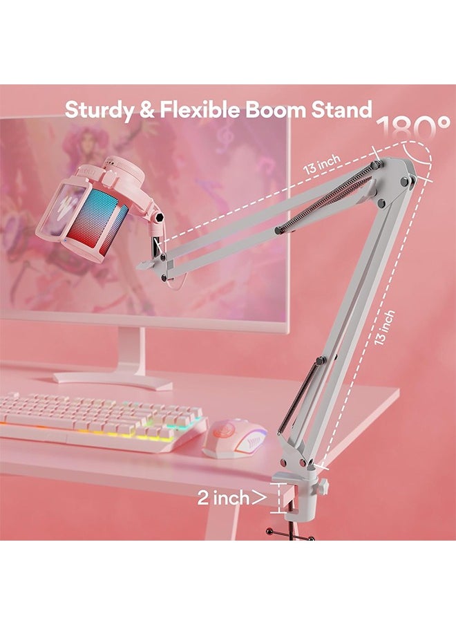 MAONO Gaming USB Microphone with Noise Cancellation, Streaming mic for PC Computer MAC PS4 PS5, All-in-One Kit with Mute, Monitor for Recording, Podcast, Twitch, YouTube, Discord, DGM20S Pink