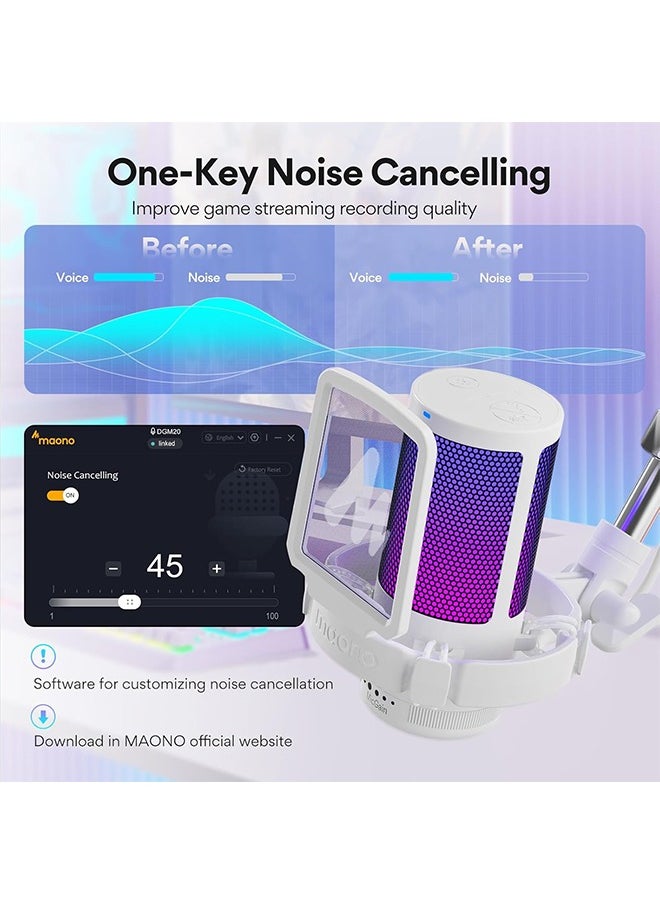 MAONO USB Gaming Microphone with Noise Cancellation, Computer PC Condenser Mic with RGB Light, Mute, Gain, Monitoring for Streaming, Podcast, YouTube, Twitch, Discord, PS5/4, GamerWave DGM20S