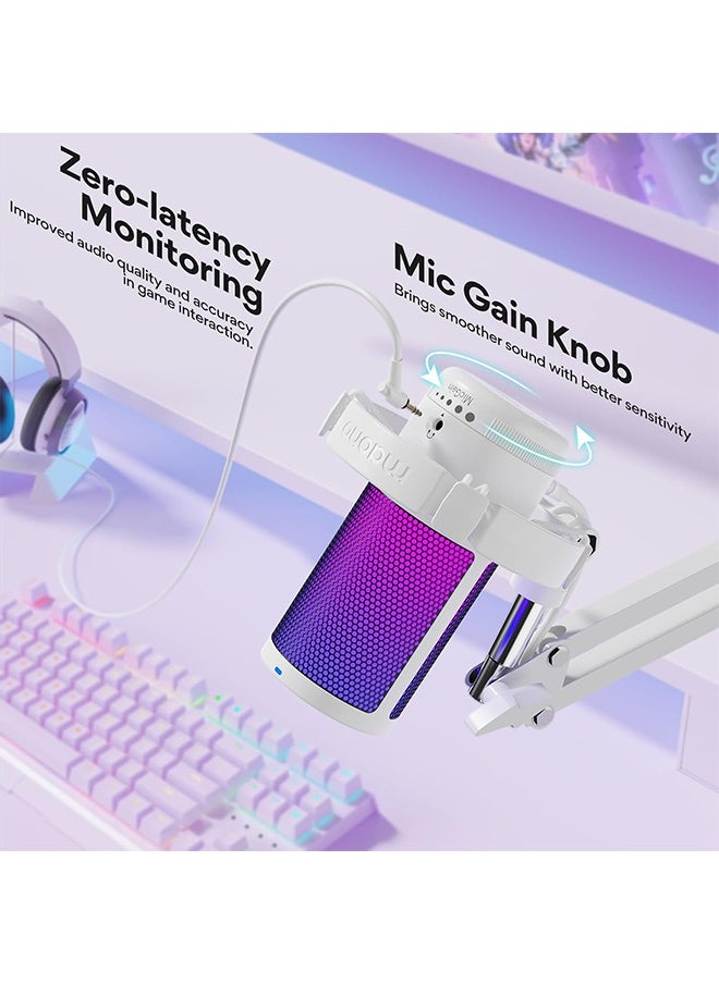 MAONO USB Gaming Microphone with Noise Cancellation, Computer PC Condenser Mic with RGB Light, Mute, Gain, Monitoring for Streaming, Podcast, YouTube, Twitch, Discord, PS5/4, GamerWave DGM20S
