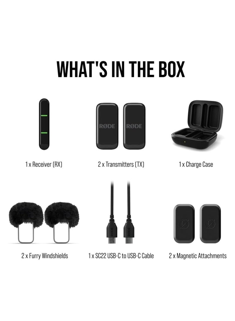 Wireless Micro - Compact Wireless Microphone, Two Mics with Charge Case for Smartphone Content Creation - USB-C Wireless Micro C -Black Black