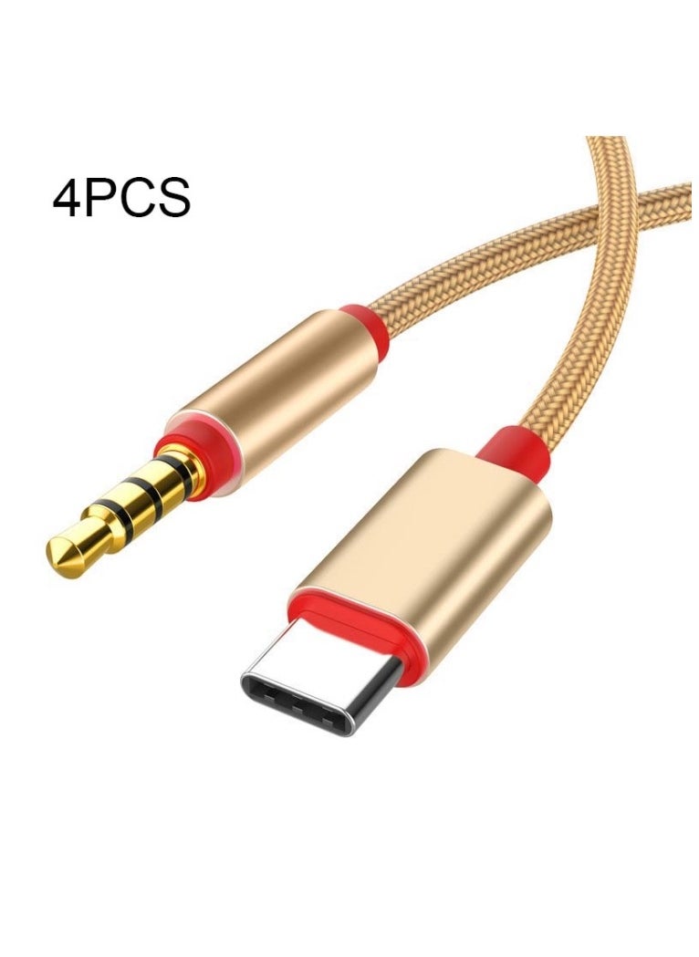 4Pcs 3.5mm To Type-C Audio Cable Microphone Recording Adapter Cable Mobile Phone Live Sound Card Cable - Gold