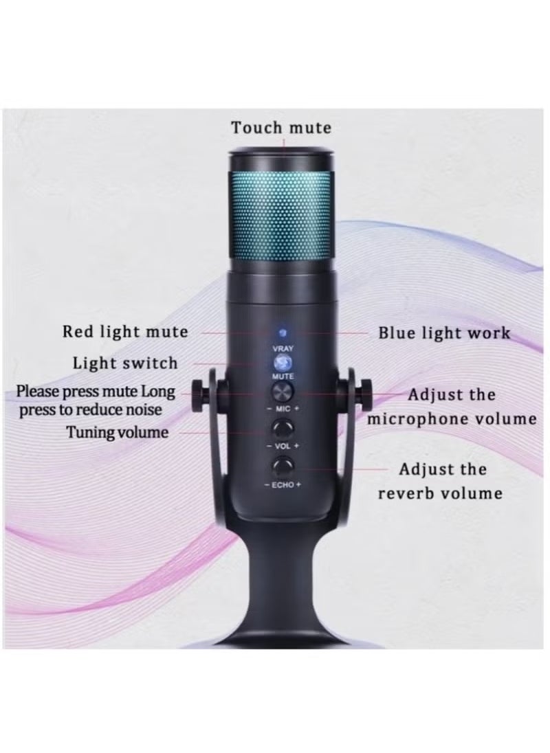 JMARY MC-PW9 USB Cable Microphone Voice Recording Tool RGB Light