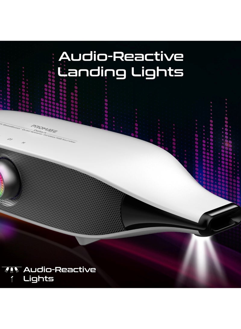 Promate Bluetooth Speaker with 20W HD Stereo Sound, Dual Bass and Treble Drivers, 3 EQ Modes, True Wireless Connection, 12 RGB Modes, 6400mAh Battery, USB Flash Support White