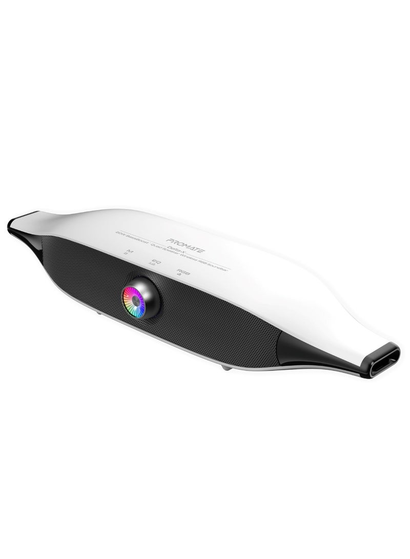 Promate Bluetooth Speaker with 20W HD Stereo Sound, Dual Bass and Treble Drivers, 3 EQ Modes, True Wireless Connection, 12 RGB Modes, 6400mAh Battery, USB Flash Support White
