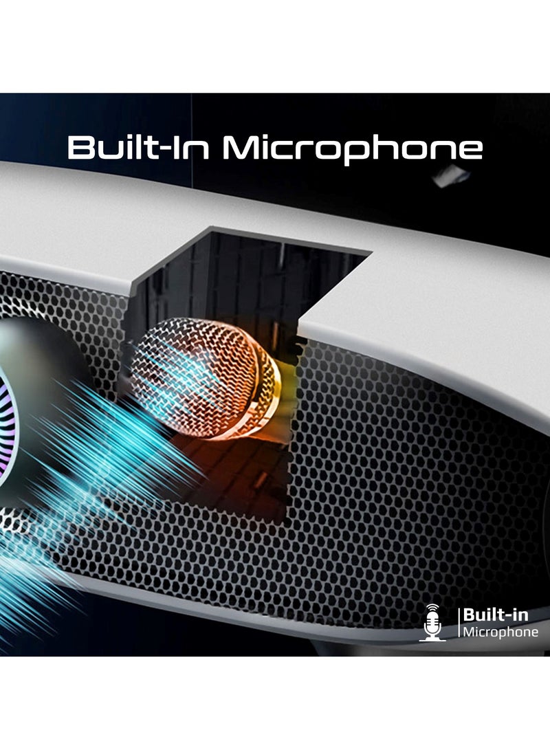 Promate Bluetooth Speaker with 20W HD Stereo Sound, Dual Bass and Treble Drivers, 3 EQ Modes, True Wireless Connection, 12 RGB Modes, 6400mAh Battery, USB Flash Support White