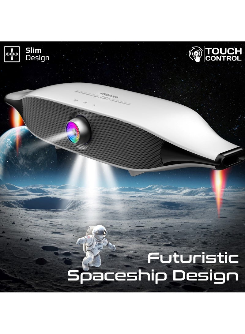 Promate Bluetooth Speaker with 20W HD Stereo Sound, Dual Bass and Treble Drivers, 3 EQ Modes, True Wireless Connection, 12 RGB Modes, 6400mAh Battery, USB Flash Support White