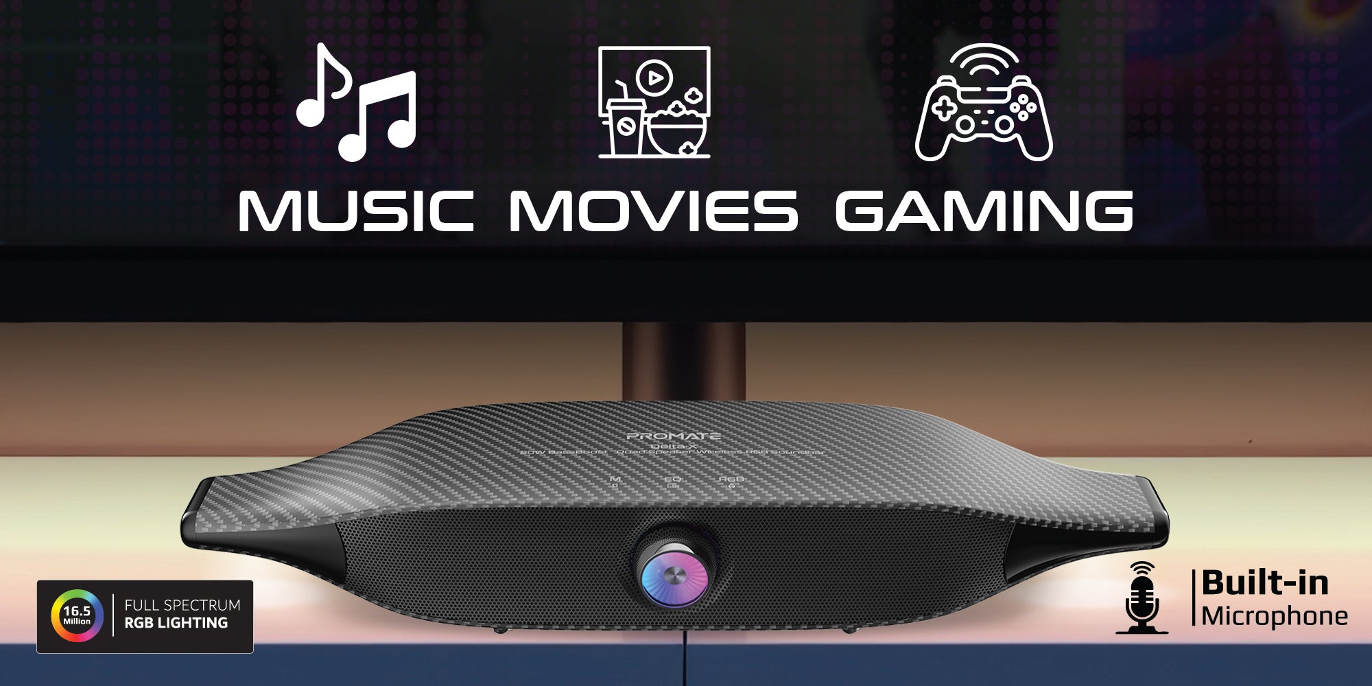 Promate Bluetooth Speaker with 20W HD Stereo Sound, Dual Bass and Treble Drivers, 3 EQ Modes, True Wireless Connection, 12 RGB Modes, 6400mAh Battery, USB Flash Support White