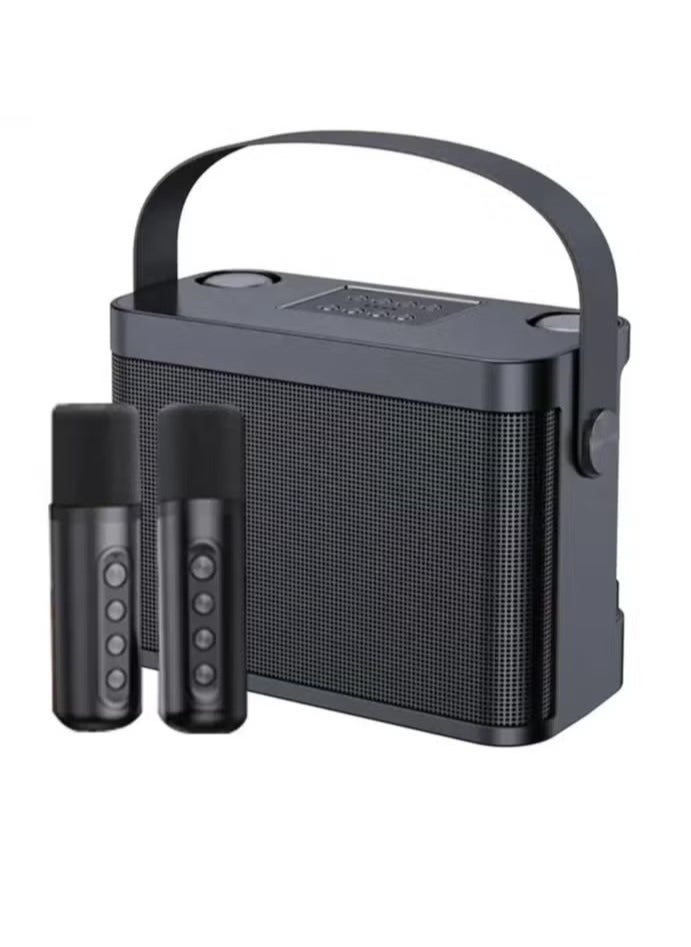 YS-219 Karaoke Machine with 2 Wireless Microphones, Portable Bluetooth Speaker, LED Lights, FM Radio, Rechargeable Battery for Home, Parties & Travel – Perfect for Singing, Music, and Entertainment