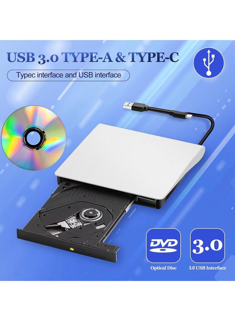 External CD/DVD Drive for Laptop, USB 3.0 Type C Portable DVD Player for Laptop, Extended Cable Power Line DVD Player, CD Burner External Disk Drive Optical Compatible with Laptop Desktop PC