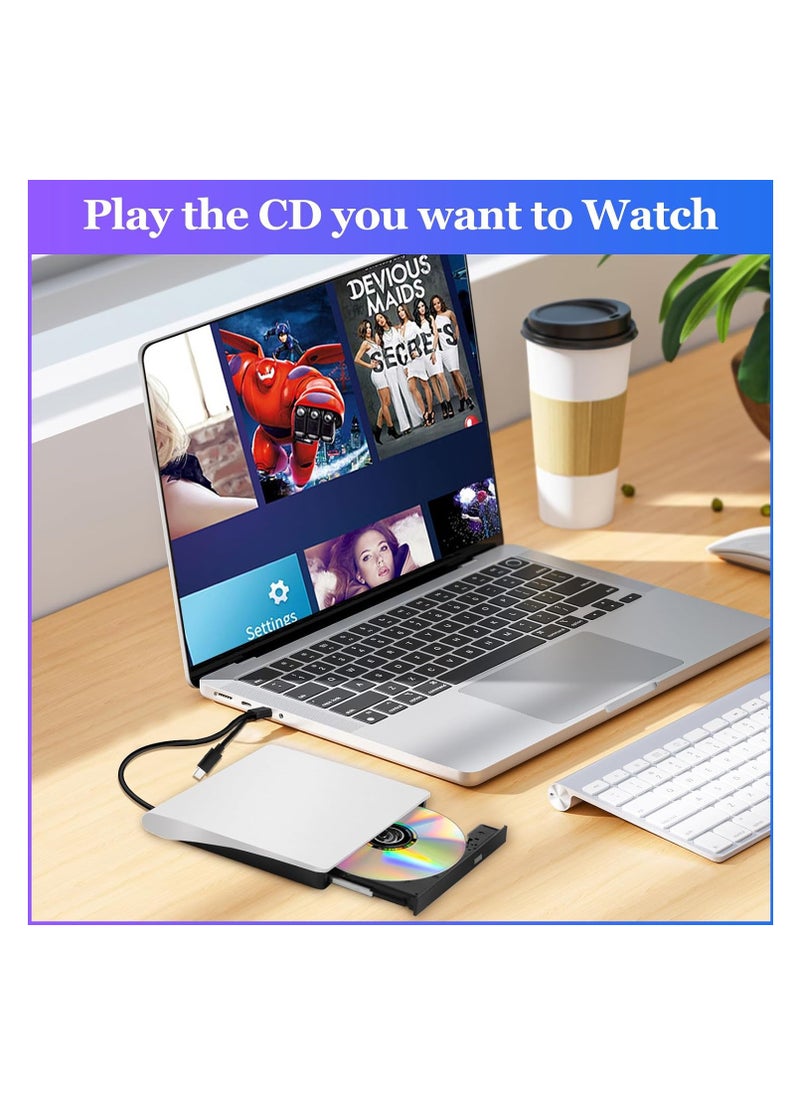 External CD/DVD Drive for Laptop, USB 3.0 Type C Portable DVD Player for Laptop, Extended Cable Power Line DVD Player, CD Burner External Disk Drive Optical Compatible with Laptop Desktop PC