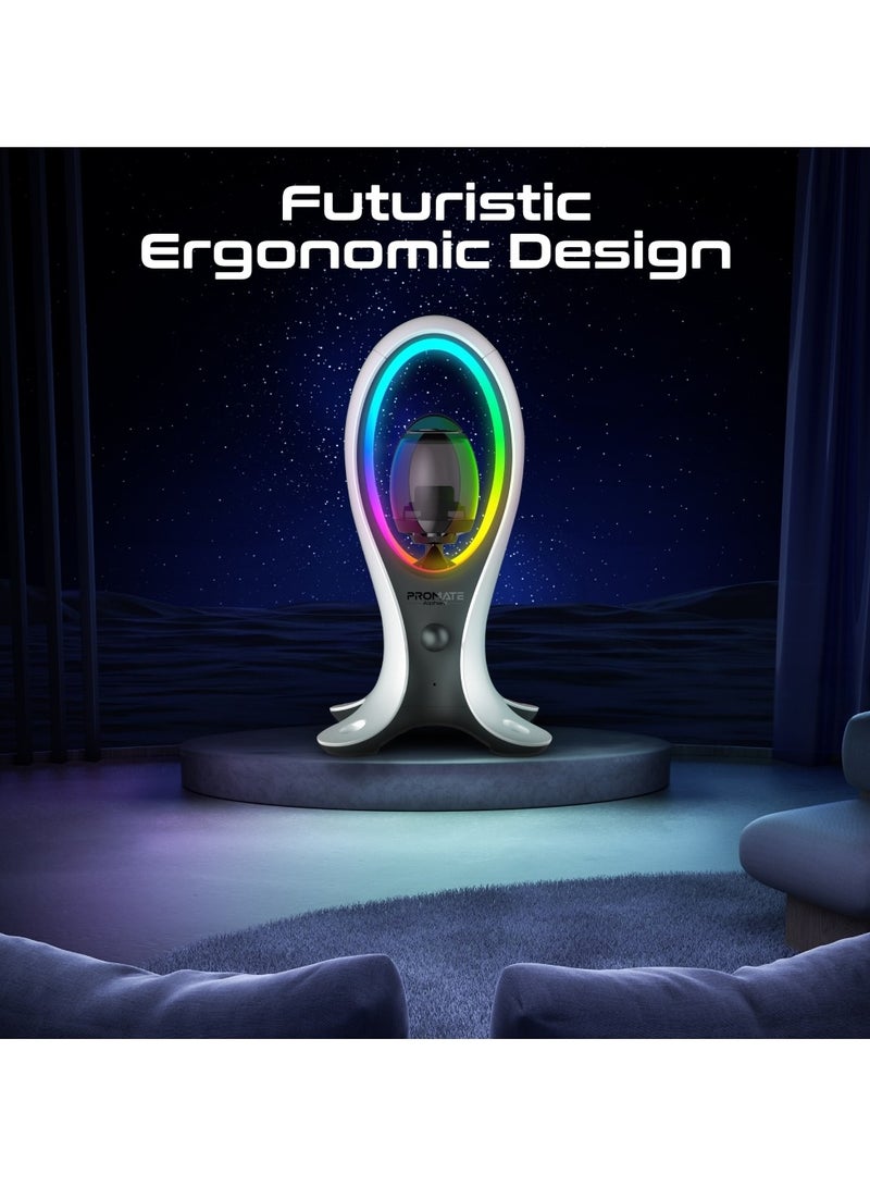 4-In-1 TWS Speaker with Headset Stand and USB Hub, Fast 480Mbps Data Transfer, USB-C and Dual USB-A Ports, Omnidirectional Microphone, 11 Stunning RGB Lighting Modes, Ergonomic Design, Alpha-X White