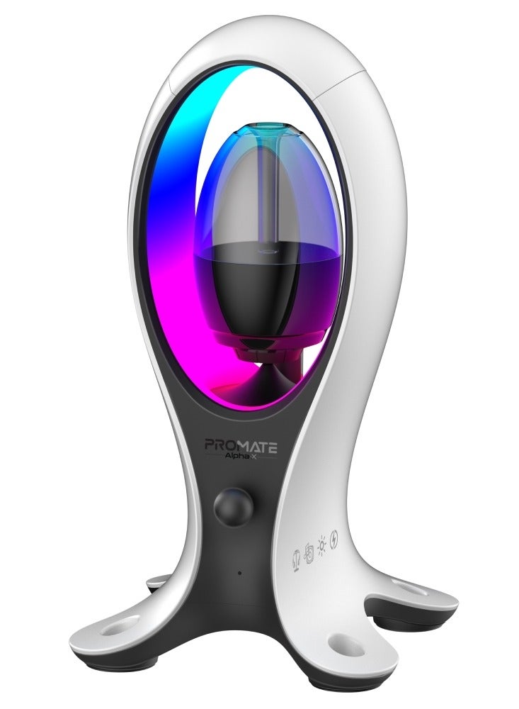 4-In-1 TWS Speaker with Headset Stand and USB Hub, Fast 480Mbps Data Transfer, USB-C and Dual USB-A Ports, Omnidirectional Microphone, 11 Stunning RGB Lighting Modes, Ergonomic Design, Alpha-X White