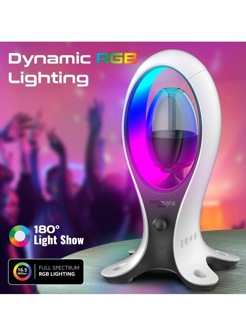 4-In-1 TWS Speaker with Headset Stand and USB Hub, Fast 480Mbps Data Transfer, USB-C and Dual USB-A Ports, Omnidirectional Microphone, 11 Stunning RGB Lighting Modes, Ergonomic Design, Alpha-X White