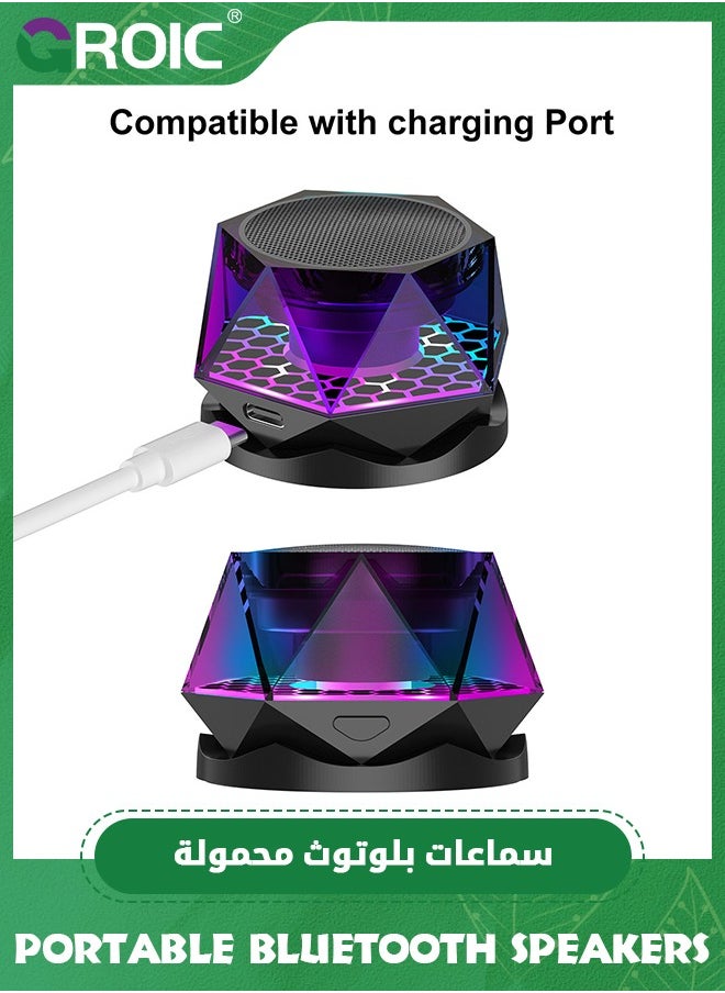 Magnetic Diamond Bluetooth Speaker, Small Wireless Speaker with Multi RGB Color Light Show, Portable Phone Stand for iPhone, Android, TWS Pairing