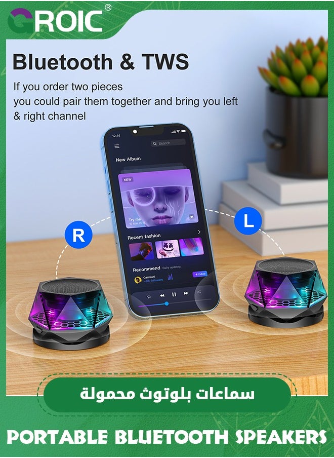 Magnetic Diamond Bluetooth Speaker, Small Wireless Speaker with Multi RGB Color Light Show, Portable Phone Stand for iPhone, Android, TWS Pairing
