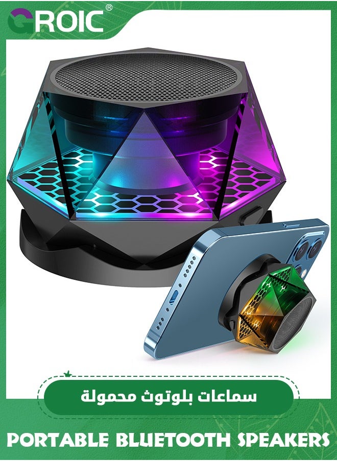 Magnetic Diamond Bluetooth Speaker, Small Wireless Speaker with Multi RGB Color Light Show, Portable Phone Stand for iPhone, Android, TWS Pairing