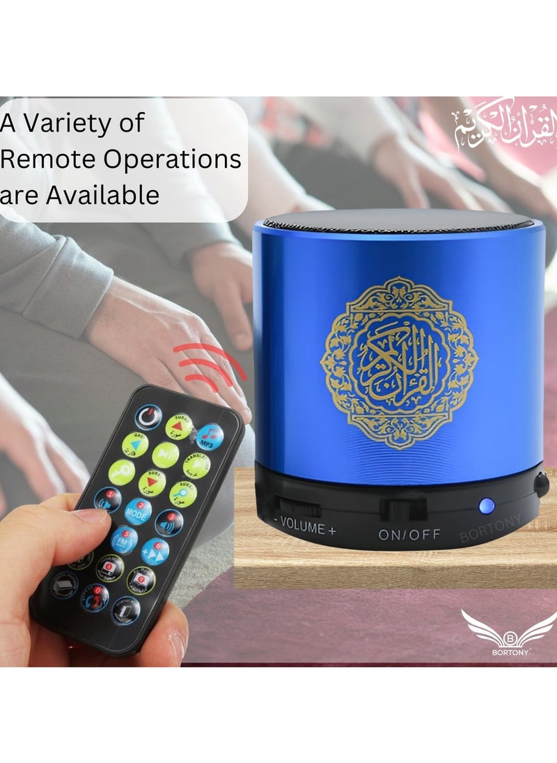 Quran Speaker, SQ200 Remote Control Bluetooth Quran Speaker,Portable Bluetooth Wireless Quran Speaker MP3 Player 8GB TF FM Quran Quran Translator USB Rechargeable Speaker Makkah hajj Gifts (Blue)