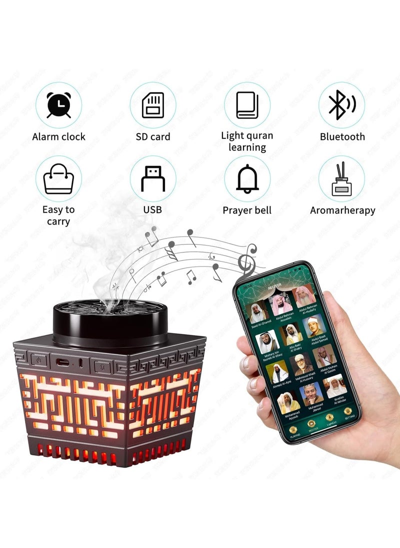 Quran Speaker with Bakhoor Burner, Remote Control Mini Incense Burner Multicolor Changing Bluetooth Quran Speaker MP3 Music Player with 18 Reciters and 17 Translations (Black)