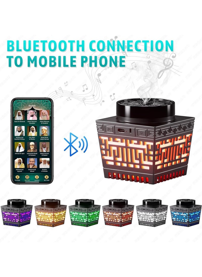 Quran Speaker with Bakhoor Burner, Remote Control Mini Incense Burner Multicolor Changing Bluetooth Quran Speaker MP3 Music Player with 18 Reciters and 17 Translations (Black)