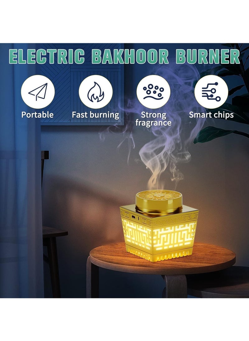 Quran Speaker with Bakhoor Burner, Remote Control Mini Incense Burner Multicolor Changing Bluetooth Quran Speaker MP3 Music Player with 18 Reciters and 17 Translations (Gold)