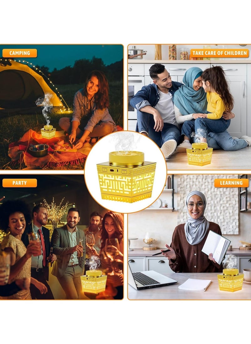 Quran Speaker with Bakhoor Burner, Remote Control Mini Incense Burner Multicolor Changing Bluetooth Quran Speaker MP3 Music Player with 18 Reciters and 17 Translations (Gold)