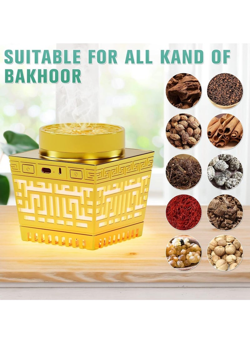 Quran Speaker with Bakhoor Burner, Remote Control Mini Incense Burner Multicolor Changing Bluetooth Quran Speaker MP3 Music Player with 18 Reciters and 17 Translations (Gold)